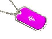 Cross Christian Hot Pink Military Dog Tag Luggage Keychain