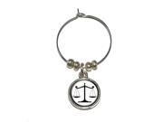 Balanced Scales of Justice Symbol Legal Lawyer White and Black Wine Glass Charm Drink Stem Marker Ring
