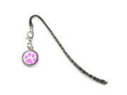 Paw Print Pink Metal Bookmark Page Marker with Charm