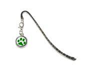 Paw Print Green Metal Bookmark Page Marker with Charm