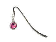 Pink Beach Sunset Ocean Palm Tree Vacation Paradise Metal Bookmark Page Marker with Charm