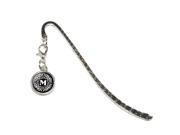 Letter M Initial Black and White Scrolls Metal Bookmark Page Marker with Charm