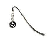 Paw Print Distressed Black White Metal Bookmark Page Marker with Charm
