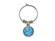 Blue Yarn Ball Crochet Wine Glass Charm Drink Stem Marker Ring