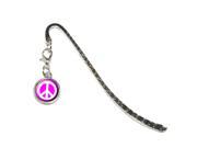 Peace Sign Symbol Pink Metal Bookmark Page Marker with Charm