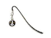 Black and White Cat Face Pet Kitty Metal Bookmark Page Marker with Charm