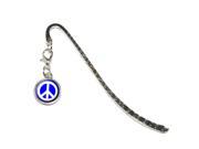 Peace Sign Symbol Blue Metal Bookmark Page Marker with Charm