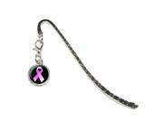 Breast Cancer Pink Ribbon on Black Metal Bookmark Page Marker with Charm
