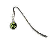 Zebra Print Black Lime Green Metal Bookmark Page Marker with Charm