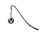 Letter W Initial Black White Metal Bookmark Page Marker with Charm
