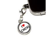 I Love Heart Chicks Universal Fit 3.5mm Earphone Headset Jack Charm Anti Dust Plug fits Mobile Cell Phone iPhone iPod iPad Galaxy