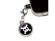 Girly Skull And Crossbones With Hairbow Universal Fit 3.5mm Earphone Headset Jack Charm Anti Dust Plug fits Mobile Cell Phone iPhone iPod iPad Galaxy