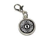 Letter O Initial Black and White Scrolls Antiqued Bracelet Pendant Zipper Pull Charm with Lobster Clasp