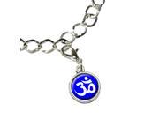 Om Aum Yoga White on Blue Silver Plated Bracelet with Antiqued Charm