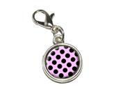Polka Dots Black Pink Antiqued Bracelet Pendant Zipper Pull Charm with Lobster Clasp