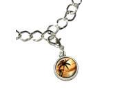 Orange Beach Sunset Ocean Palm Tree Vacation Paradise Silver Plated Bracelet with Antiqued Charm
