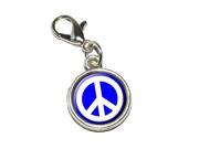 Peace Sign Symbol Blue Antiqued Bracelet Pendant Zipper Pull Charm with Lobster Clasp