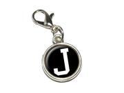 Letter J Initial Black White Antiqued Bracelet Pendant Zipper Pull Charm with Lobster Clasp Letter J Initial Black White Antiqued Bracelet Pendant Zipper Pull Charm with Lobster Clasp
