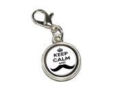Keep Calm and Mustache Antiqued Bracelet Pendant Zipper Pull Charm with Lobster Clasp