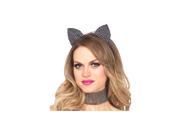 Cat Costume Womens Kit Black Rhinestone Ears Headband Choker