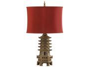 Cyan Design Pagoda Table Lamp Resin with Red Fabric Shade Gold Liner