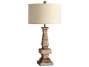 Cyan Design Tashi Wooden Table Lamp Oatmeal Fabric Shade with White Lining