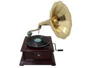 Antique Replica RCA Victor Phonograph Gramophone with Large Gold Brass Horn