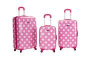 Rockland Designer 3 Piece Lightweight Hardside Spinner Luggage Set Pink Dot