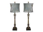 Urban Designs Handcrafted Table Lamp with Blue Golden Vines Shade Set of 2