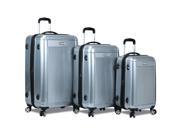 Dejuno Venture 3 Piece Hardside Spinner TSA Lock Luggage Set Silver