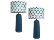 Urban Designs 2 Piece Ceramic Table Lamp with Honeycomb Shade Blue