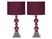 Casa Cortes Loft Chic Metal Glass Table Lamps Set of 2 Purple Red