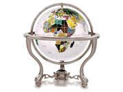 4 Gemstone Globe with Antique Silver Commander Table Stand White Opal Ocean