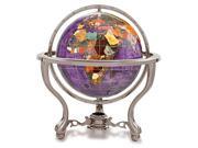 9 Gemstone Globe with Antique Silver Commander 3 Leg Table Stand Amethyst