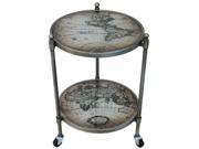 Urban Designs World Map Round Rolling Accent Table