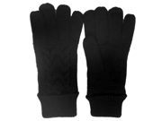 Isotoner Womens Black Cuffed Cable Knit Gloves Fleece Lined