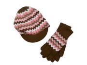 UPC 639725637194 product image for Faded Glory Girls Brown & Pink Zigzag Stripes Newsboy Hat & Gloves Beanie Set | upcitemdb.com