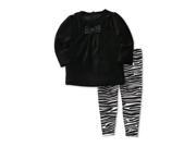 Carters Infant Girls 2 Piece Black Velour Shirt Zebra Print Stretch Pants Set