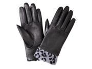 Merona Womens Black Leather Gloves with Gray Leopard Print Cuff