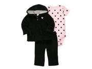 Carters Infant Girls 3 Piece Set Black Velvet Hoodie Stretch Pants Dot Shirt