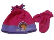 Nickelodeon Toddler Girls Pink Fleece Dora The Explorer Hat Mittens Beanie Set