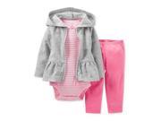 Carters Infant Girls 3 Piece Set Gray Dot Hoodie Pink Leggings Stripe Shirt