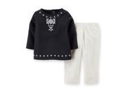 Carters Infant Girls 2 Piece Set Black Tunic Shirt White Stretch Pants