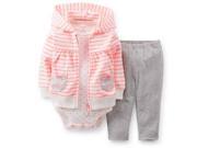 Carters Infant Girls 3 Piece Set Pink Stripes Flowers Hoodie Leggings Shirt 12m