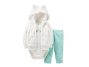 Carters Infant Girls 3 Piece Set White Bunny Rabbit Hoodie Leggings Shirt 24m