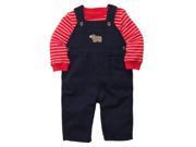 Carters Infant Boys 2 Piece Outfit Blue Bear Overalls Striped Red Shirt NB
