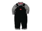 Carters Infant Boys 2 Piece Outfit Black Bear Corduroy Overalls Plaid Shirt
