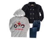 Kids Headquarters Infant Boys 3 Piece Motorcyle Outfit Pants Shirt Peacoat