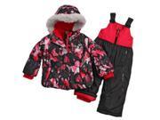 Zero Xposur Infant Toddler Girls Black Floral Snow Bibs Fur Coat Snowsuit