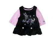 Disney Infant Girls Bambi Velvet Black Pink Jumper Ruffled Dress Outfit